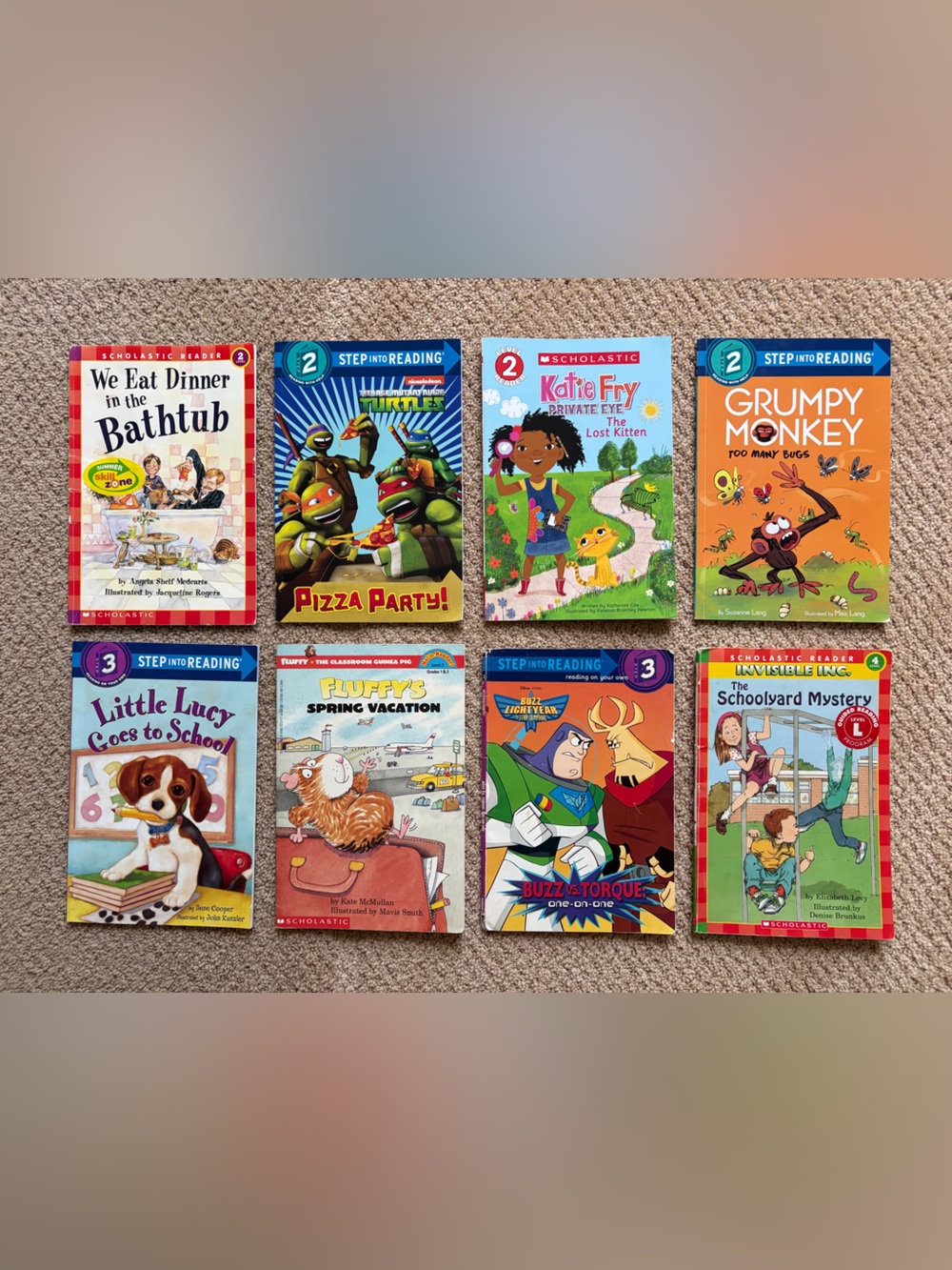 Scholastic Step into Reading Kids Book Set of 8 total books. Level 2-4